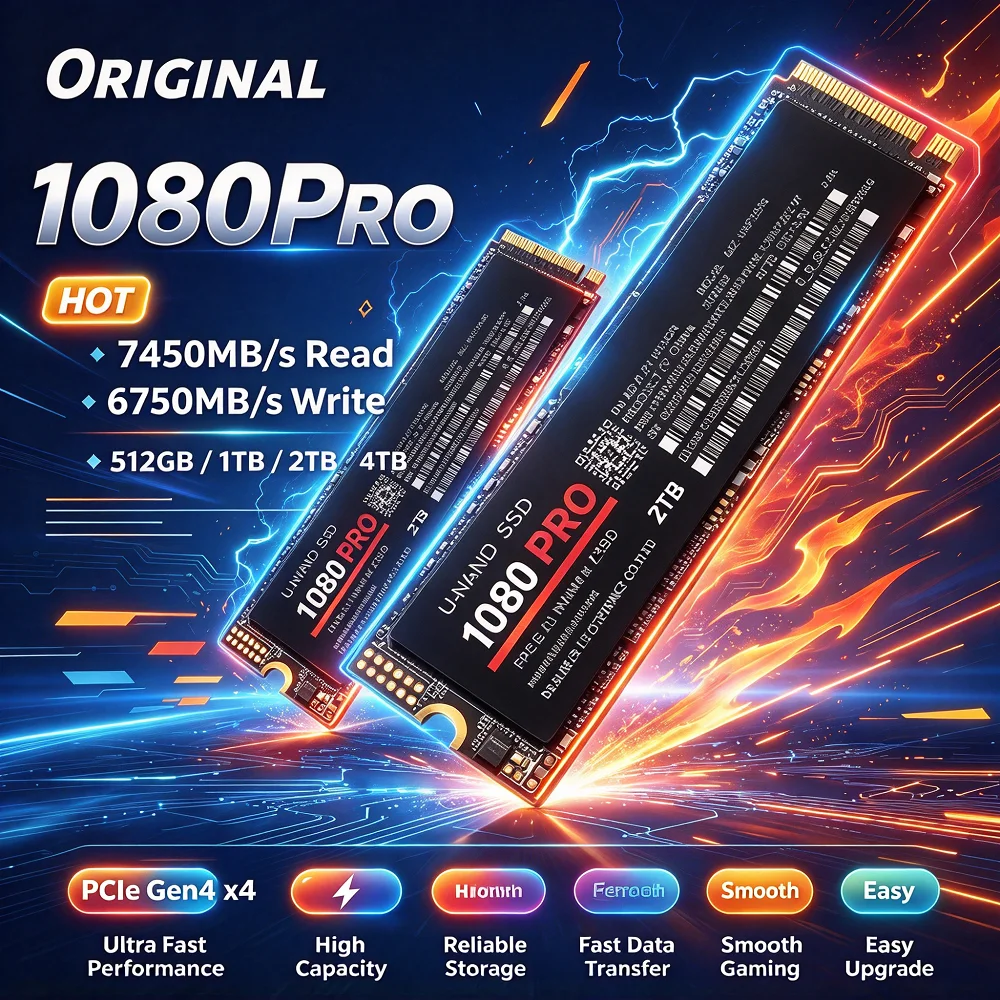 1080PRO M.2 NVMe SSD PCIe4.0 x4 1TB 2TB 4TB Internal Solid State Drive Up to 7450MB/s High Speed Hard Disk for Gaming Desktop PC