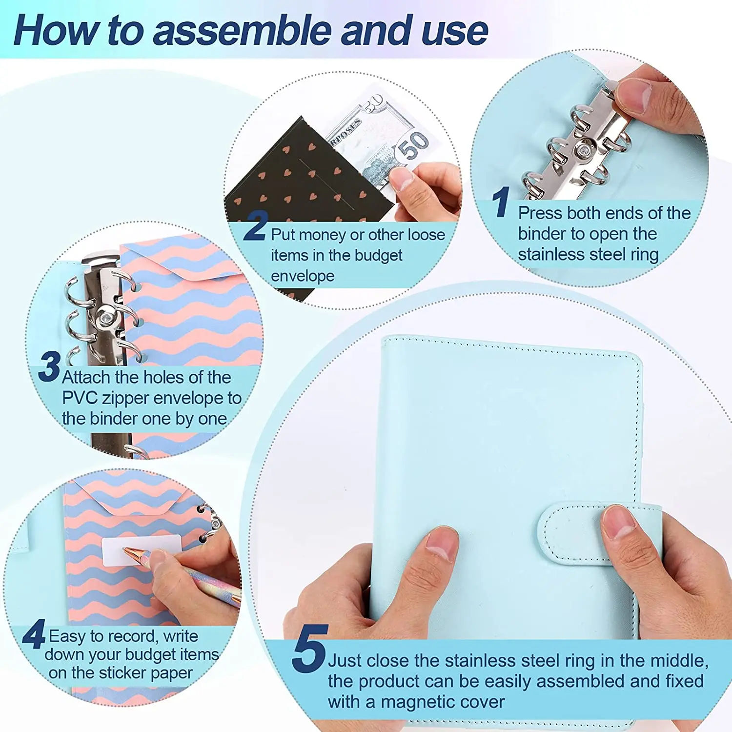 31 Pcs Binder Budget Organizer Envelope System Sets,Cash Envelopes,Expense Budget Sheets,Binder Pockets,Labels for Money Planner