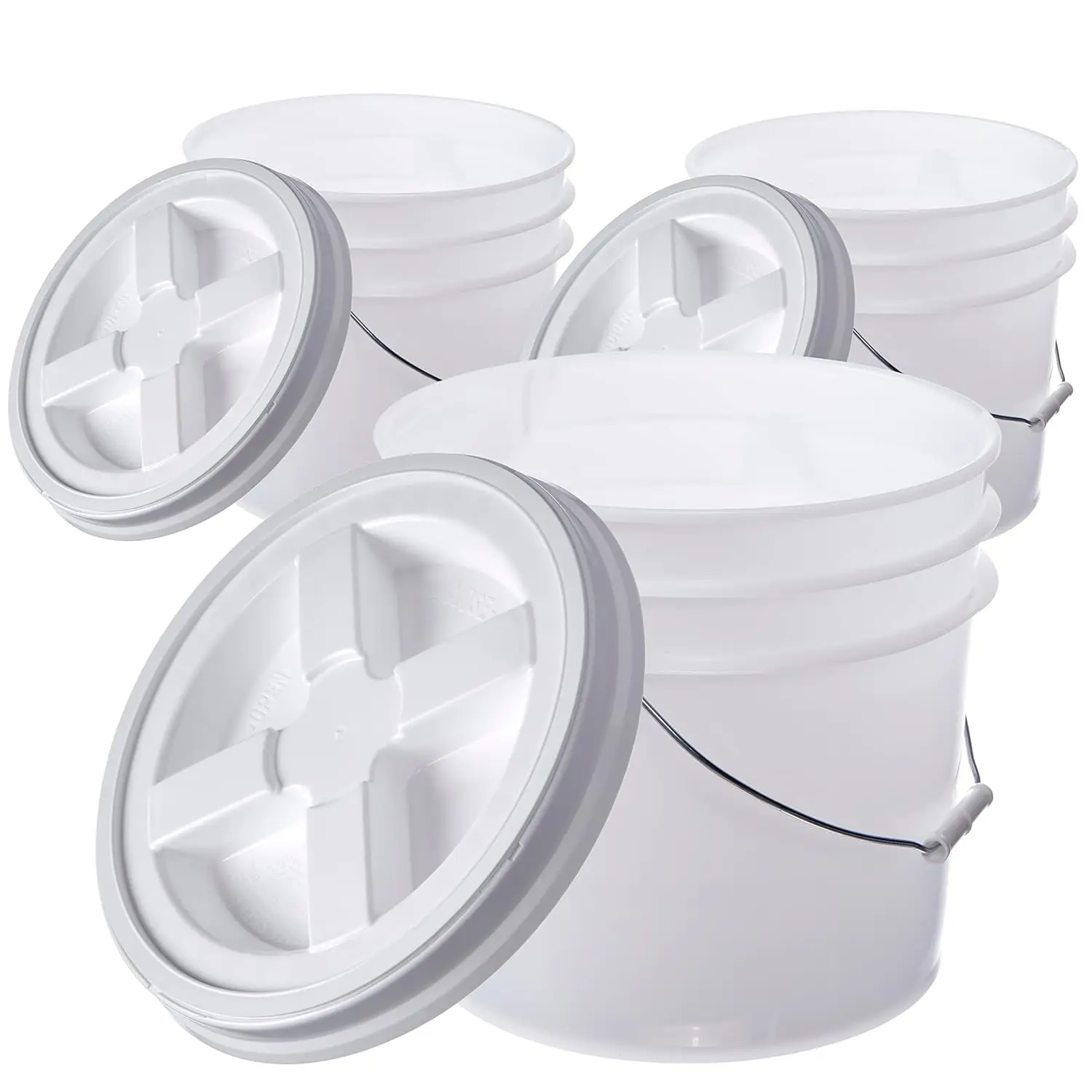 3.5 Gallon (3 Pack) Bucket Pail Container with Gamma Seal Lid, Food Grade BPA Free HDPE, Natural, (2006+2240-3)