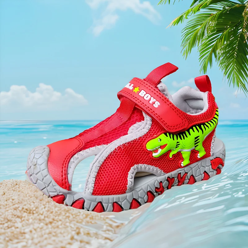 Dinosaur shoes boys summer new Flash Sandals Children Primary school children Baotou breathable beach shoes tide