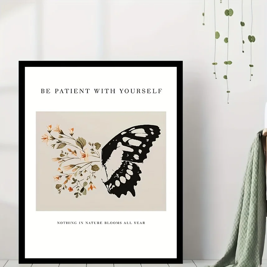 Minimalist butterfly and floral wall art, Bohemian botanical print, 