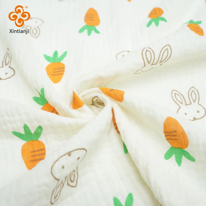 1m/3m/5m Gauze Fabric 2 Layers Cute Rabbit By Half Meter 100% Cotton Double Muslin Fabric Crinkle Kids Cloth DIY Soft Material