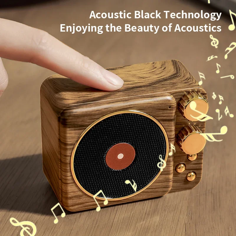 Record Player Bluetooth Speaker Portable Wireless Audio Retro Wood Grain Creative Small Speaker FM