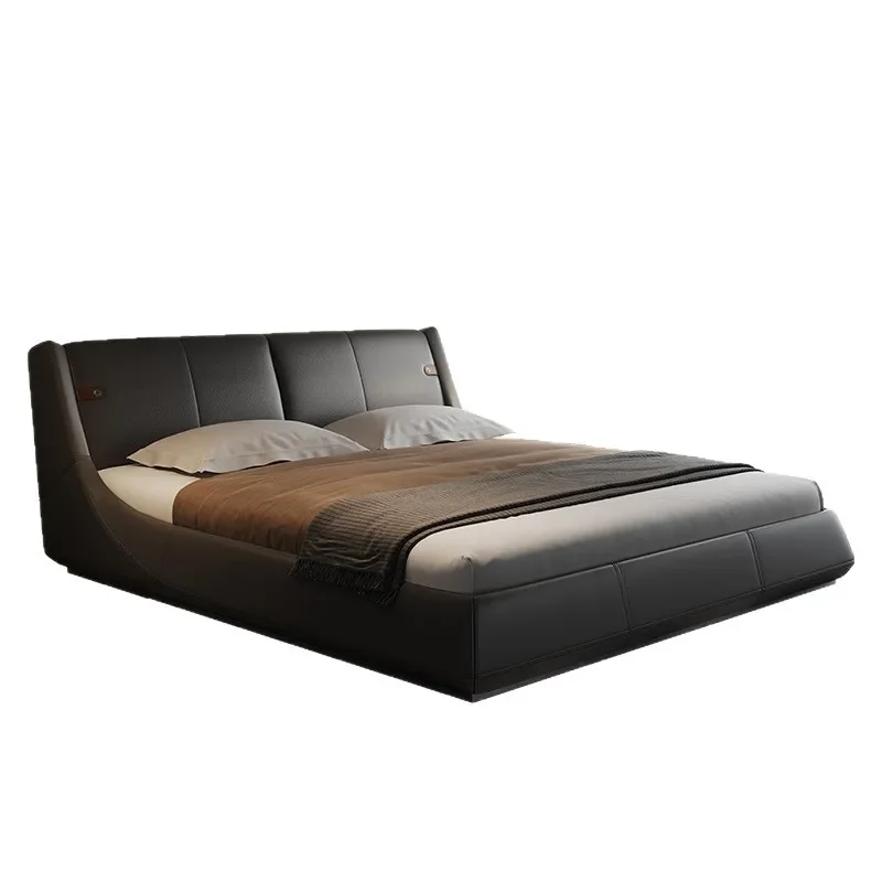 

Modern simplicity leather bed master bedroom high end atmosphere first layer cowhide bed