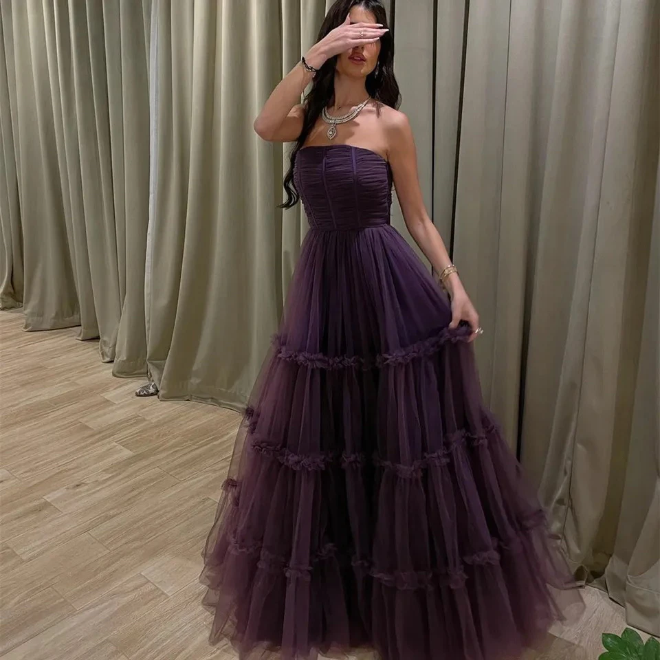 Aileen Custom Made Multi-layer Purple Red Mesh Cute Reception Dress Women Elegant Party Ball Gowns Prom Gown Graduation Dresses