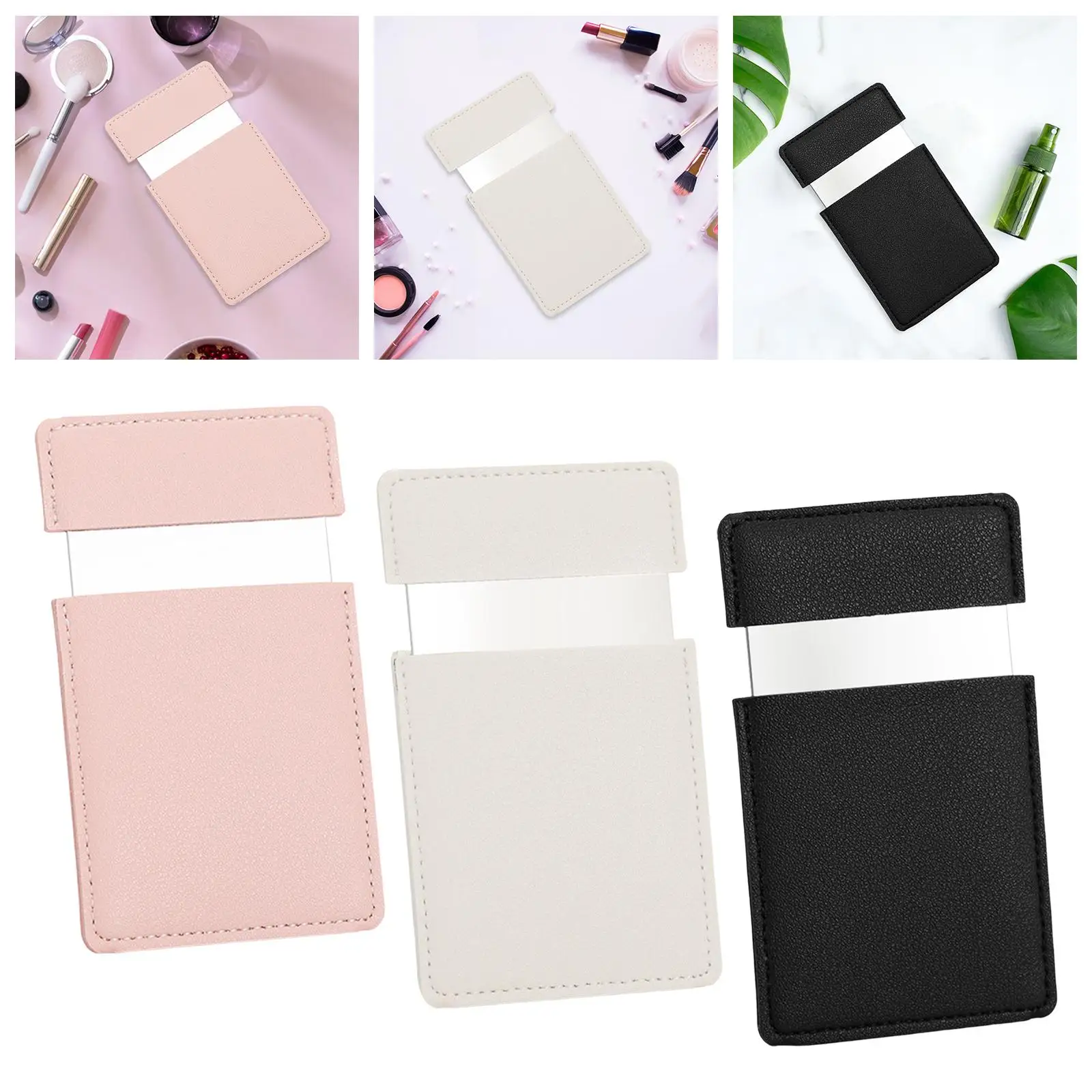 Portable Square Mirror Shatterproof Stainless Steel with PU Leather Case
