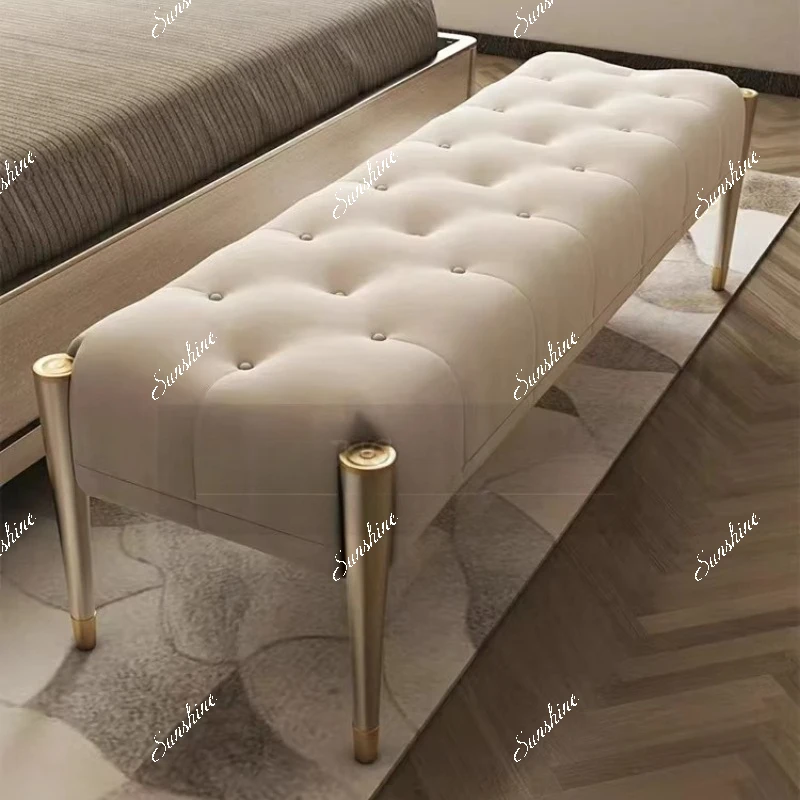 Light luxury solid wood Italian bedroom end stool simple modern cloakroom shoe changing seat stool
