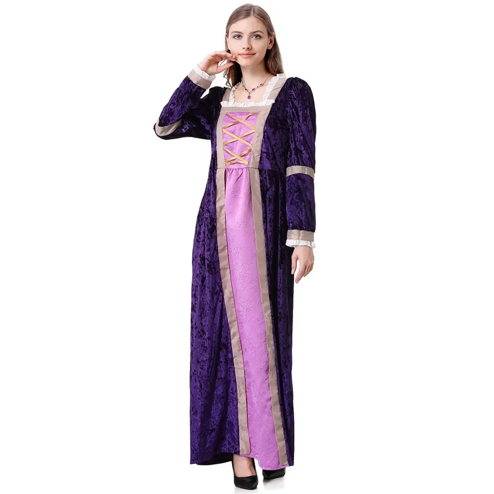 Vestido renascentista medieval de halloween para mulheres, vintage, retro, corte, princesa nobre, fantasia de cosplay, vestido de bruxa