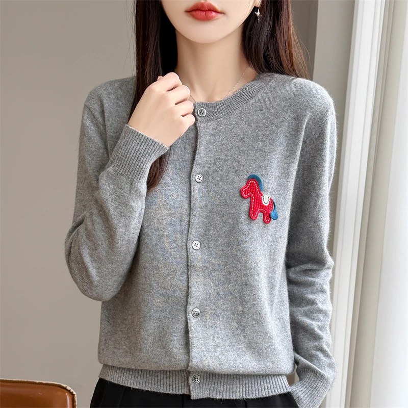 

Новый кашемировый кардиган-свитер 2026 года для женщин, вязаный, с круглым вырезом, с длинным рукавом, повседневный, свободный, модный жакет