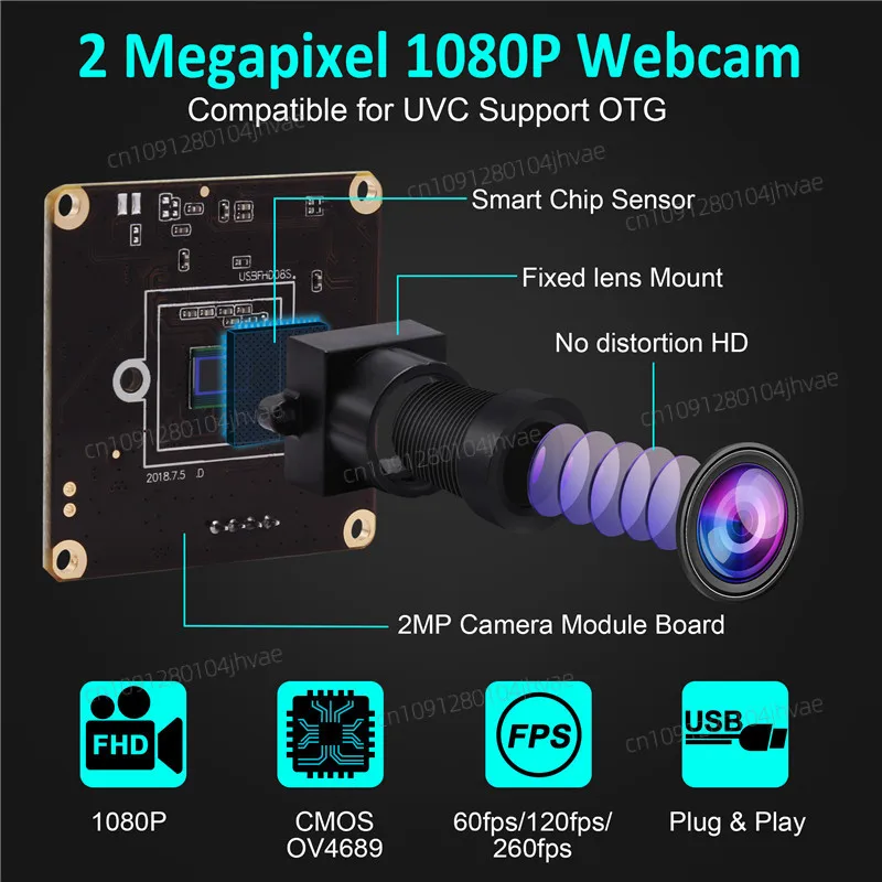كاميرا ELP 2 ميجابيكسل CMOS OV4689 عالية السرعة بمنفذ USB 1080P 120fps 60fps 240fps بدون عدسة تشويه #2