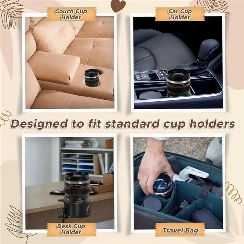 Durable Using SLR Lens Cup With Lid Stainless Steel Camera Lens Model Casual Coffee Mug Black Coffee Mugs
