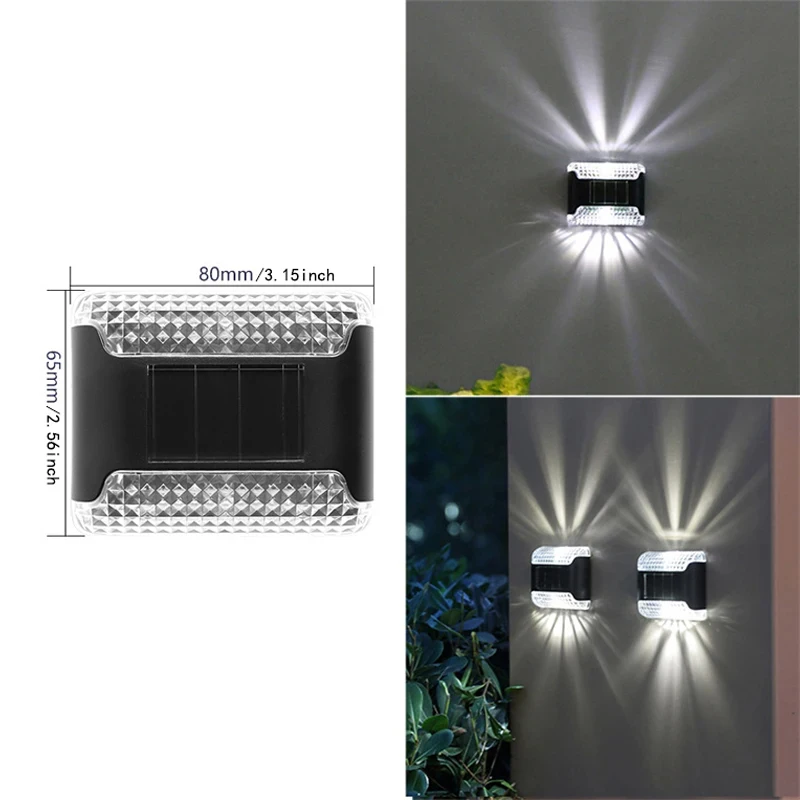 

80*65mm Led Solar Wall Light Waterproof Lighting Corridor Outdoor Balcony Garden 2leds Power Lamps Ultra Fence Down Lamp Warm Up