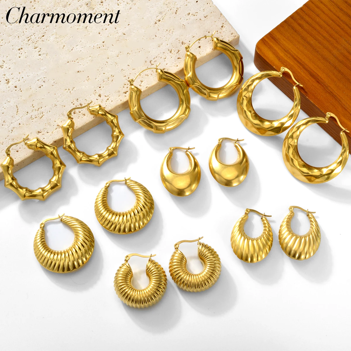 Geometry Stainless Steel Chunky Gold Color Hoop Earrings For Women Girl Trendy Simple Circle Minimalist Earrings Jewelry Gift