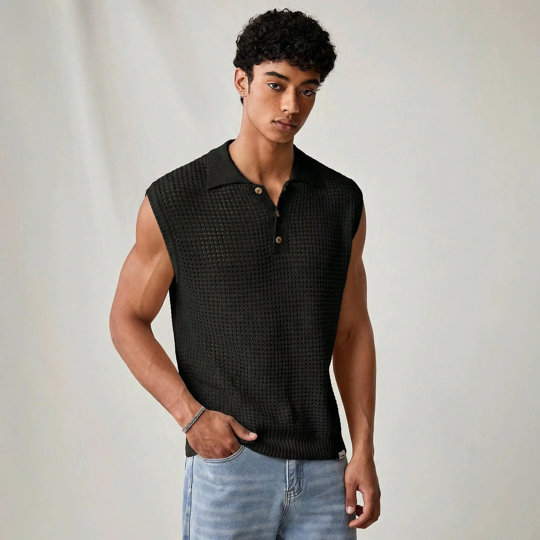 Summer New Hollow Mesh Vest Men's Senior Sense Breathable Sports Fitness Sleeveless Knitted Backing Vest