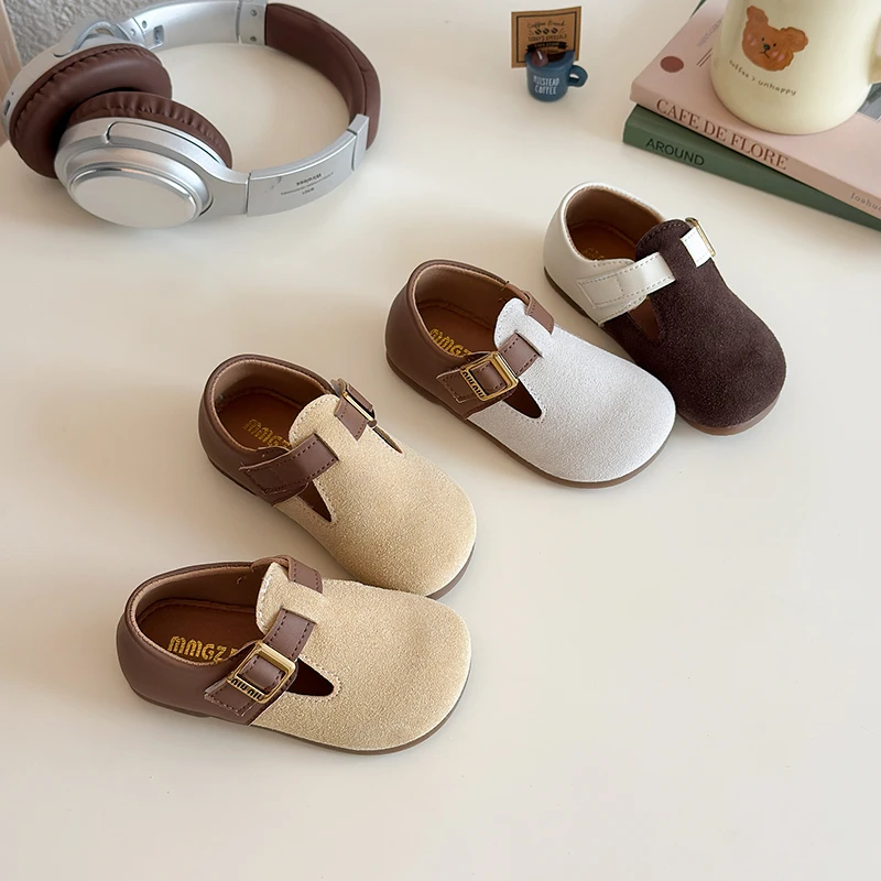 YUYIN 2026 New Children's Casual Shoes White Dress Shoes Girls Boys Soft Sole Leather Shoes Suede Material Soft Comfortable