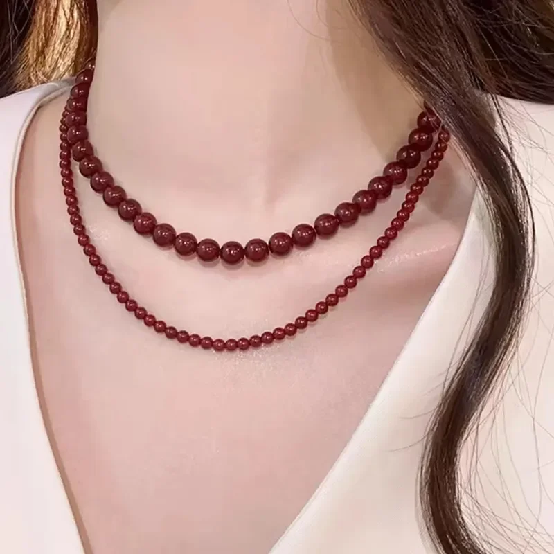 Angola red New Year atmosphere necklace women's autumn and winter new light luxury high-end clavicle chain exquisite retro
