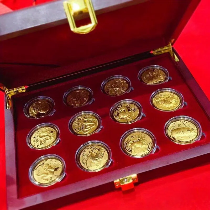 12-Year Chinese Zodiac Coin Set - Golden-Toned Collectible Coins Lunar New Year Gift for Birth Year Identification