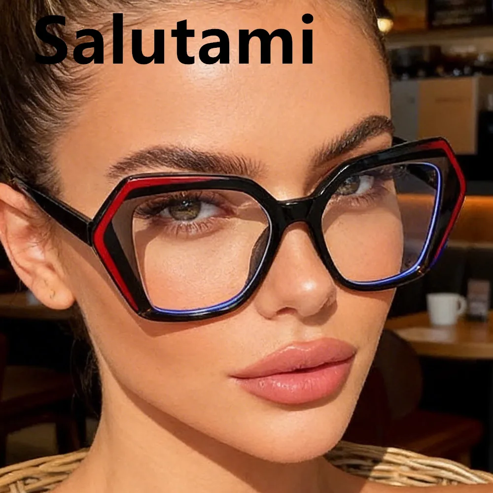 Vintage Polygon Patchwork Anti-Blaulicht-Brille für Damen Neue Modische Klare Schwarze Brillengestelle Damen-Computerbrille
