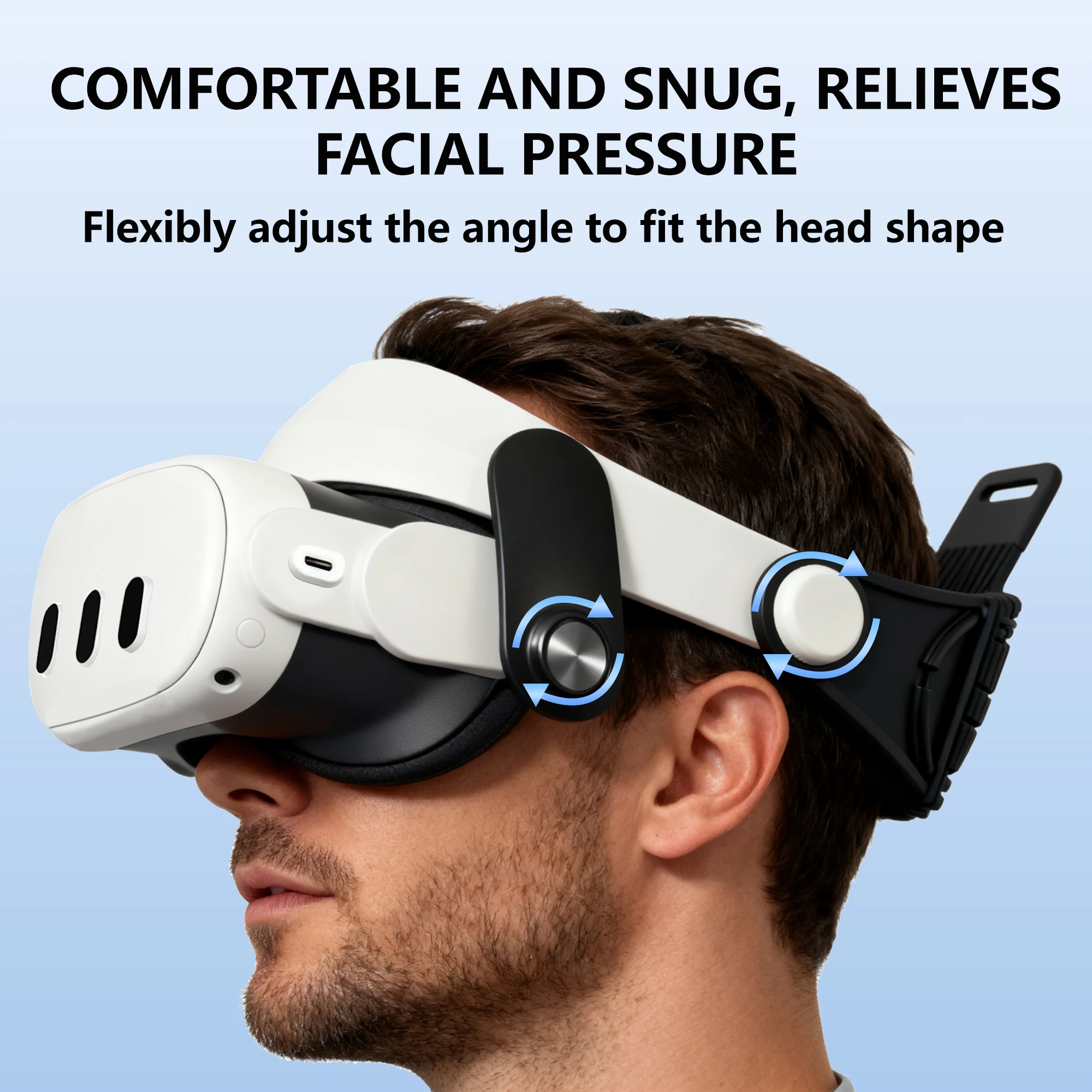 Compatible con accesorios Meta Quest 3/Quest 3S, con correas ajustables de alta calidad que reducen la presión y el peso, transpirables.