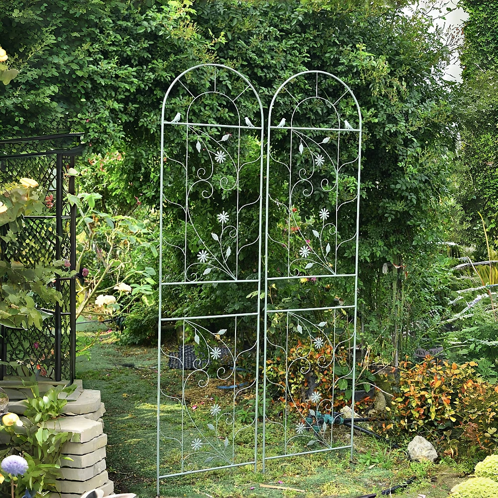 American-Style Vintage Iron Vine Trellis, Wrought Iron Grid Screen, Rose Support, European-Style Outdoor Garden Climbing Frame