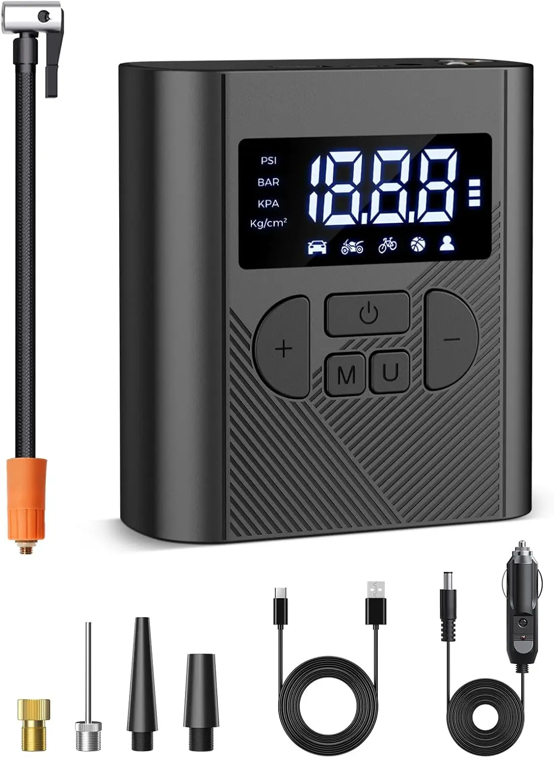 

Portable 150PSI Air Compressor, Cordless Tire Inflator with LCD Gauge & LED Light for Car, Bike, Motorcycle