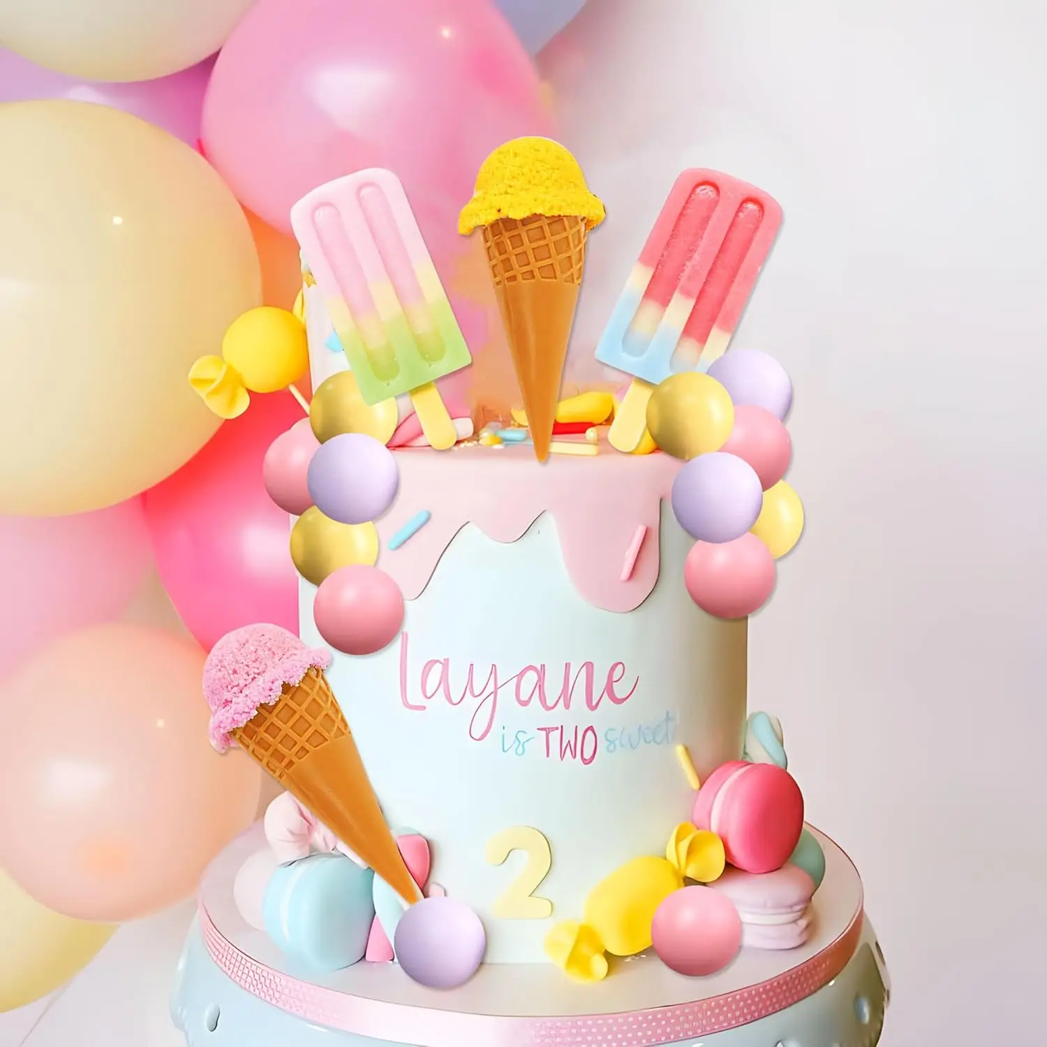 LaVenty Eiscreme-Kuchenaufsatz, Süßigkeiten-Kuchenaufsatz, Candyland-Kuchenaufsatz mit Eis für süßes Thema, Geburtstagsparty-Zubehör – Detail 4