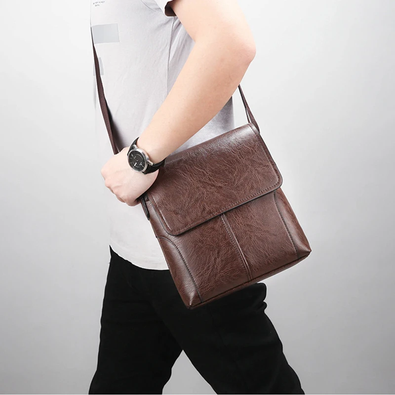PU Leather Man's Portable Shoulder Side Bag Purse Sling Messenger Crossbody Square Phone Pouch Small Essentials Bag Husband