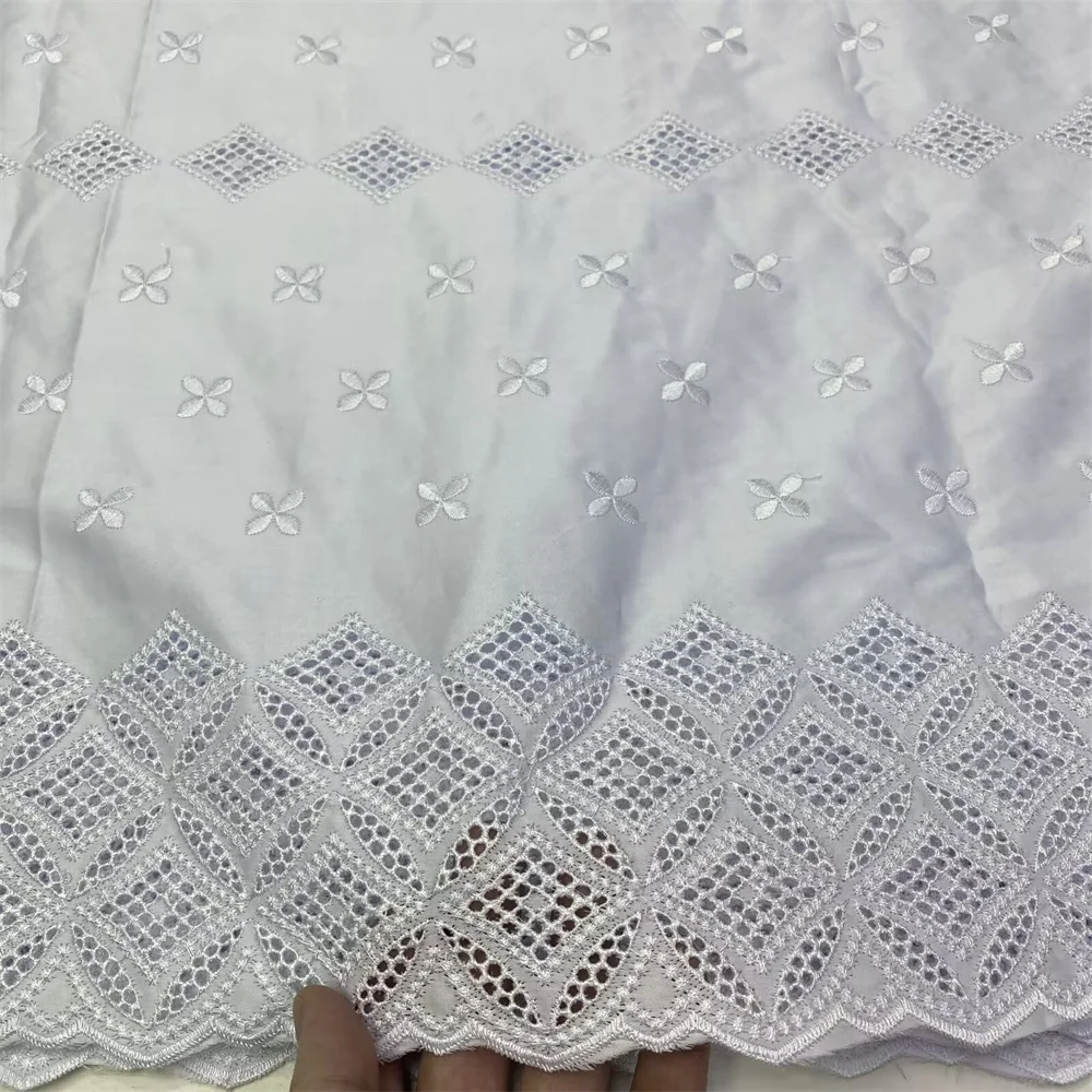 Blue Polish Fabric 100% Cotton Swiss Voile Lace Embroidery African Lace Fabrics High Quality Dubai 5 Yards