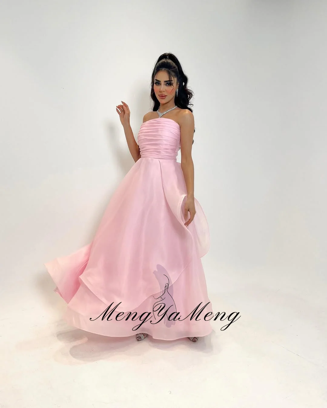 ZHUISHU 핑크 롱 프롬 드레스 사우디 스트랩리스 실크 오간자 이브닝 가운 맞춤형 A라인 파티 드레스 특별한 날을 위한
