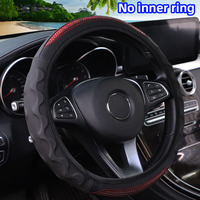 A leather silicone stereofiber fashion non-slip car steering wheel cover with no inner ring fits 14.1-15 inches