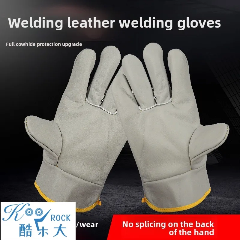 قفازات لحام من جلد البقر - قفازات أمان قصيرة من الجلد السميك المقاوم للحرارة لللحام والسائقين