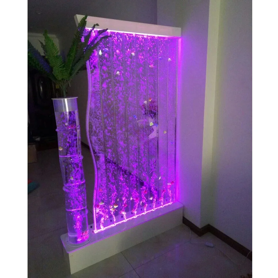 Acrylic water curtain wall flowing water bubble water dance custommade screen partition porch fish tank living room coconut tree