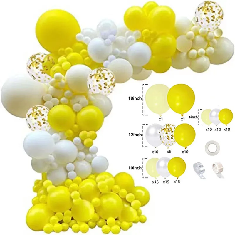 105 Pieces Yellow And White Maca Garland Arched Balloon Set Birthday Party Wedding Celebration Anniversary Event Decoration