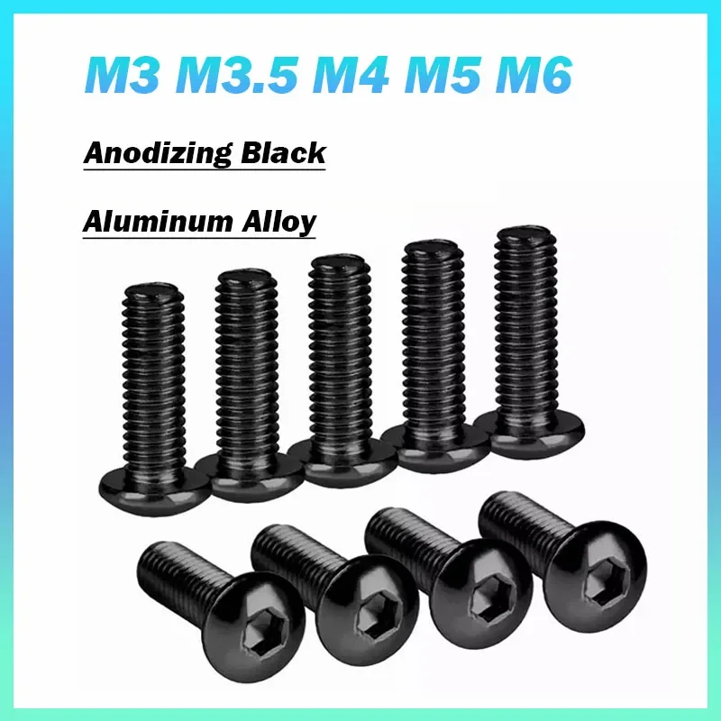 5~10Pcs Black M3 M3.5 M4 M5 M6 Aluminum Alloy Anodizing Dome Head Socket Button Screws Hex Allen Bolts Coloured
