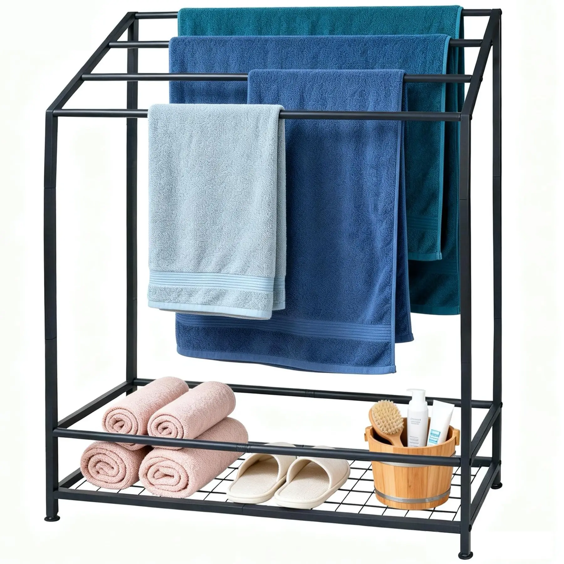 

Standing Towel Rack Free Standing Towel Rack with Storage Shelf Towel Stand for Bathroom Outdoor Poolside