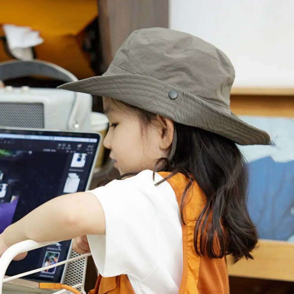 

Casual Quick-drying Kids Camping Hat Breathable Windproof Children Bucket Hat Adjustable Rope Skin-Friendly Kids Bonnet Beach
