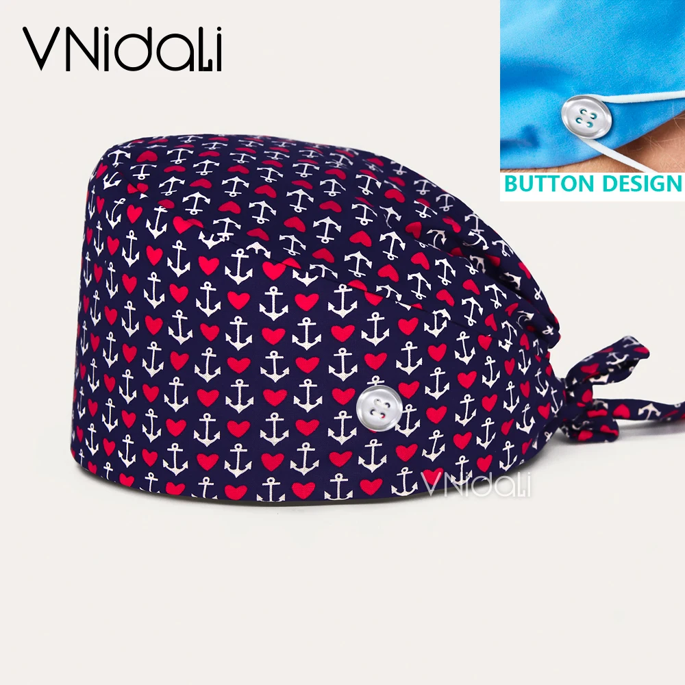 Gorro quirúrgico con estampado de patrón en forma de corazón, gorro absorbente de sudor para enfermera, médico, gorros exfoliantes para sala de operaciones