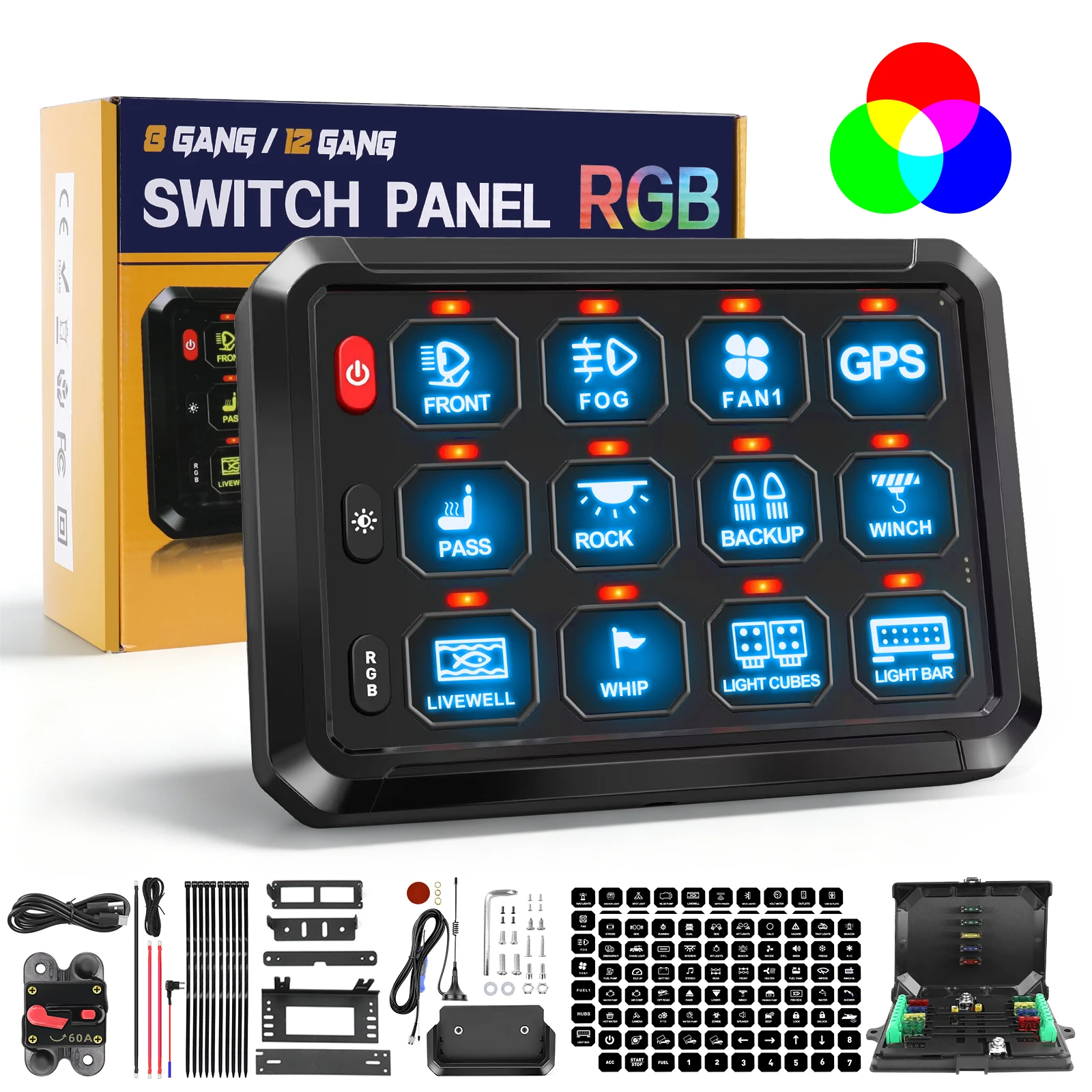 HAOLIDE 12Gang RGB Wireless Switch Panel Led Work Light Switches Box Controller for Universal Cars Truck off-road use 12V 24V