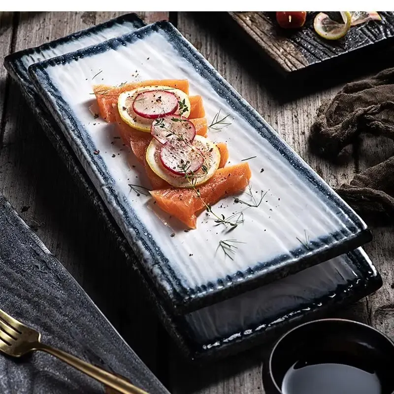 

14 Inch Tableware Dishes Japanese Sushi Sashimi Plate Ceramic Retro Irregular Shaped Special Restaurant