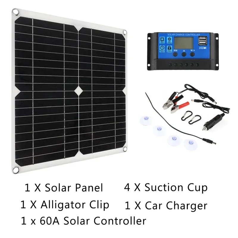 Imagem -02 - Painel Solar Kit Controlador Completo 12v Carregador de Energia Portátil Bateria do Banco Camping Barco do Carro Placa Flexível 100w