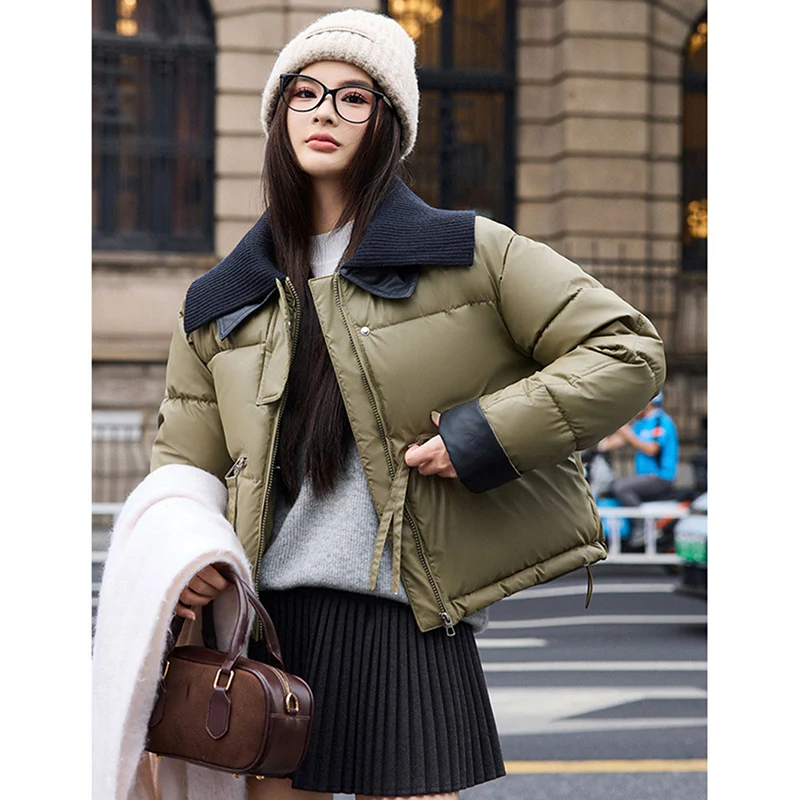 

2025 New Patchwork Shawl Collar Short Parkas Women Winter Windproof Warm Cotton Jacket Fashion Matt Fabric Cotton-Padded Coat