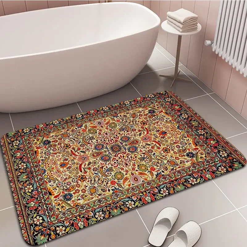 VIKAMA Crystal Velvet Boho Persian Rug Pattern Hallway Carpet Anti-Slip Long Strip Cushion Bedroon Mat Welcome Doormat