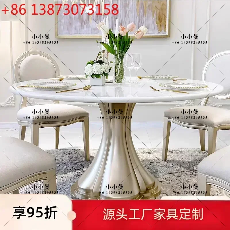 American light luxury round dining table, modern Park Avenue French solid wood marble dining table and chairs