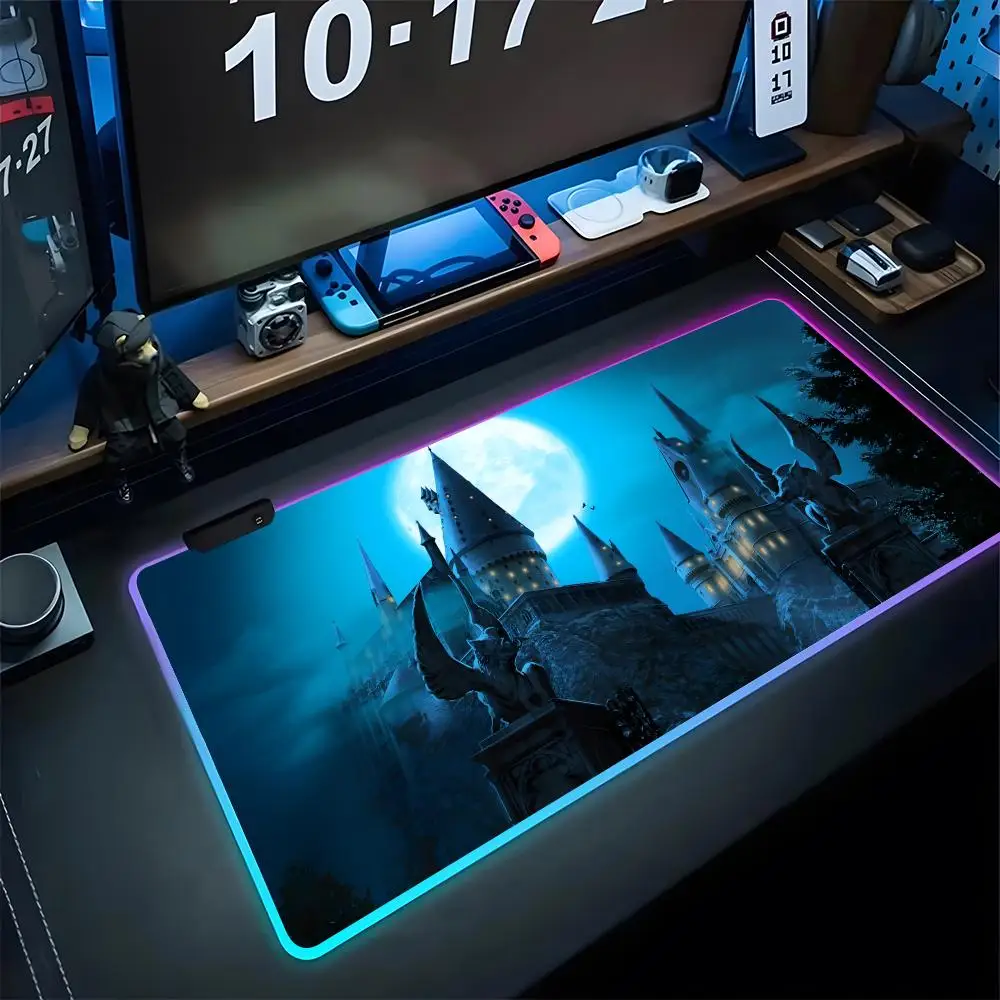 P-Potters Dark Magic Art Mouse Pad Backlight Table Mat  Gamer Deskmat Gaming Desk Accessories RGB Mousepepad Back Light Office L