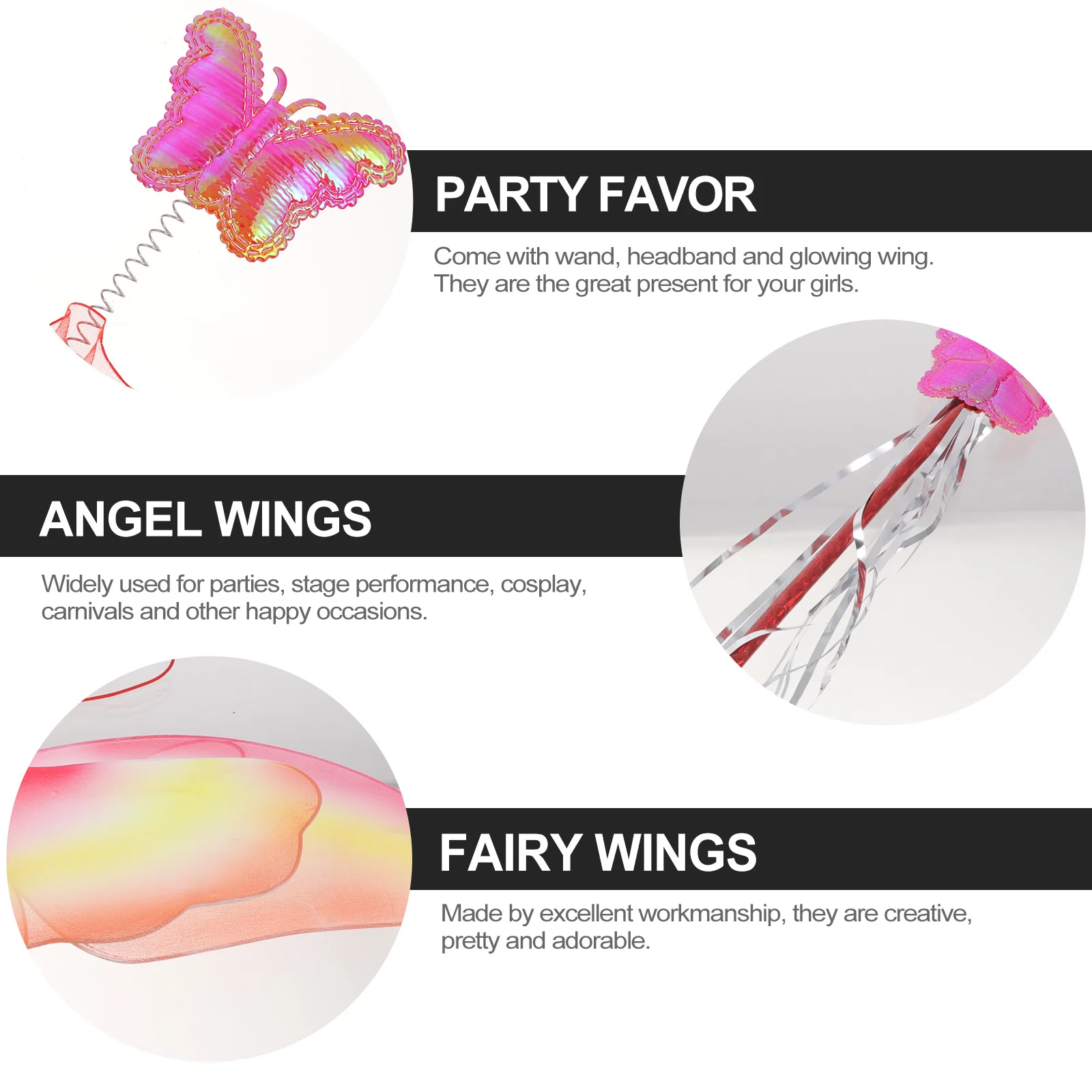 

1Set Red Fairy Wings Costume Set with Wand Headband Dress Up for Party Performance Fairy Dress Up for Little