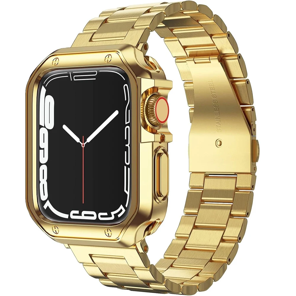 Edelstahl-Uhrenarmband für Apple Watch Band 49 mm 46 mm 44 45 41 40 mm Metallarmband für iwatch Serie 10 9 8 7 6 stoßfestes Gehäuse