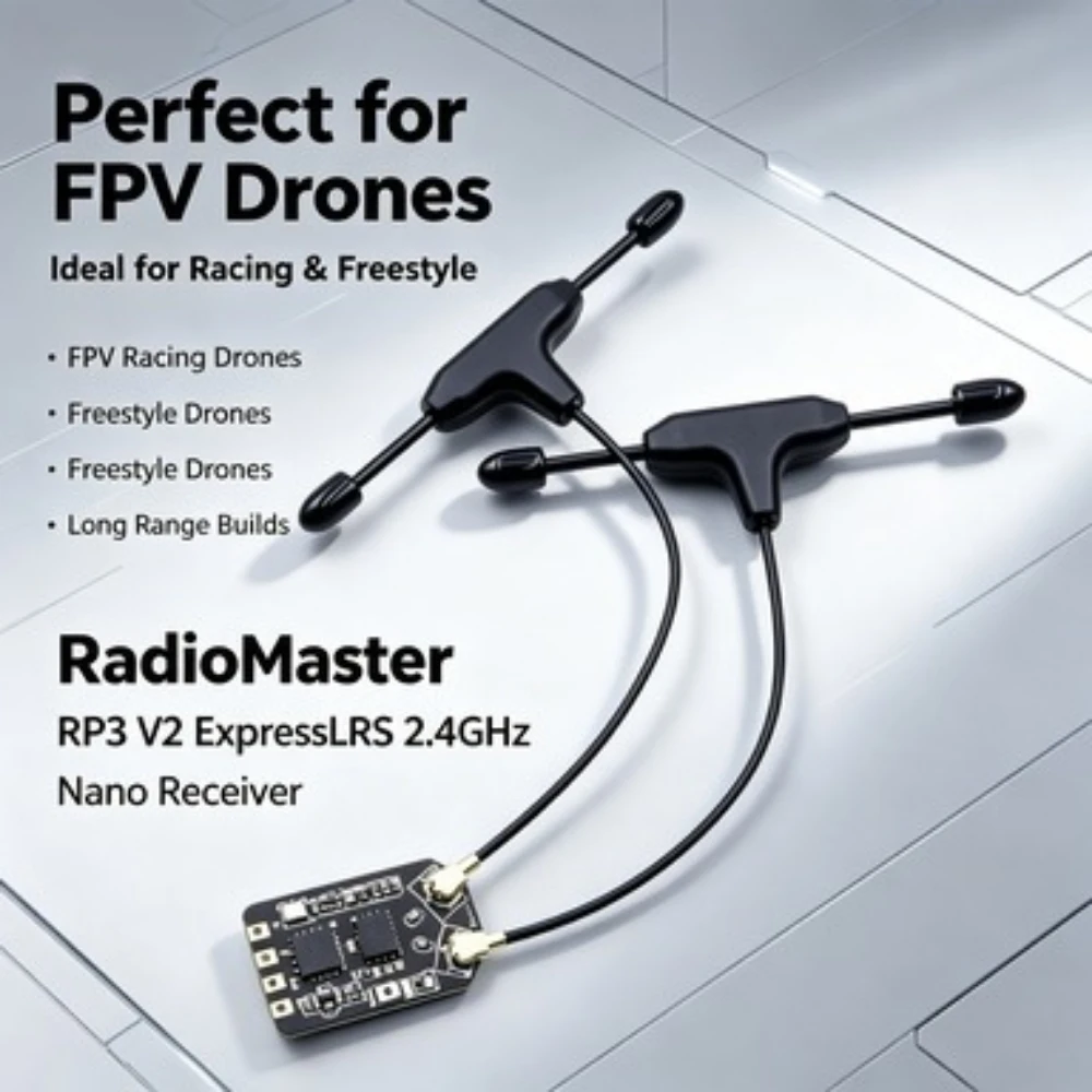 RadioMaster RP3 V2 ExpressLRS 2.4GHz Nano Receiver Dual Antenna TCXO Long Range for FPV Drone Fixed Wing