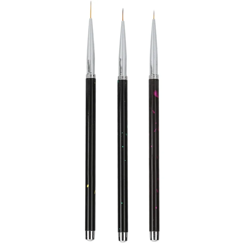 3PCS Alloy Handle Professional Nail Brushes Set Nylon Hair Black Nail Art DIY Brush Set Nail Painting Drawing Brush Salon Use