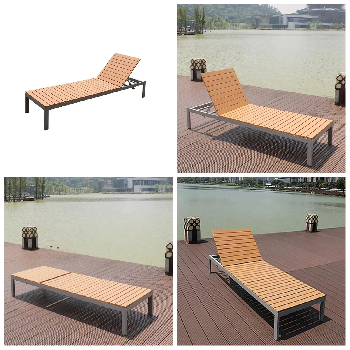 

Wholesale Outdoor Furniture Adjustable Deck Chair Beach Patio Aluminum Frame Wooden Garden Sunbed