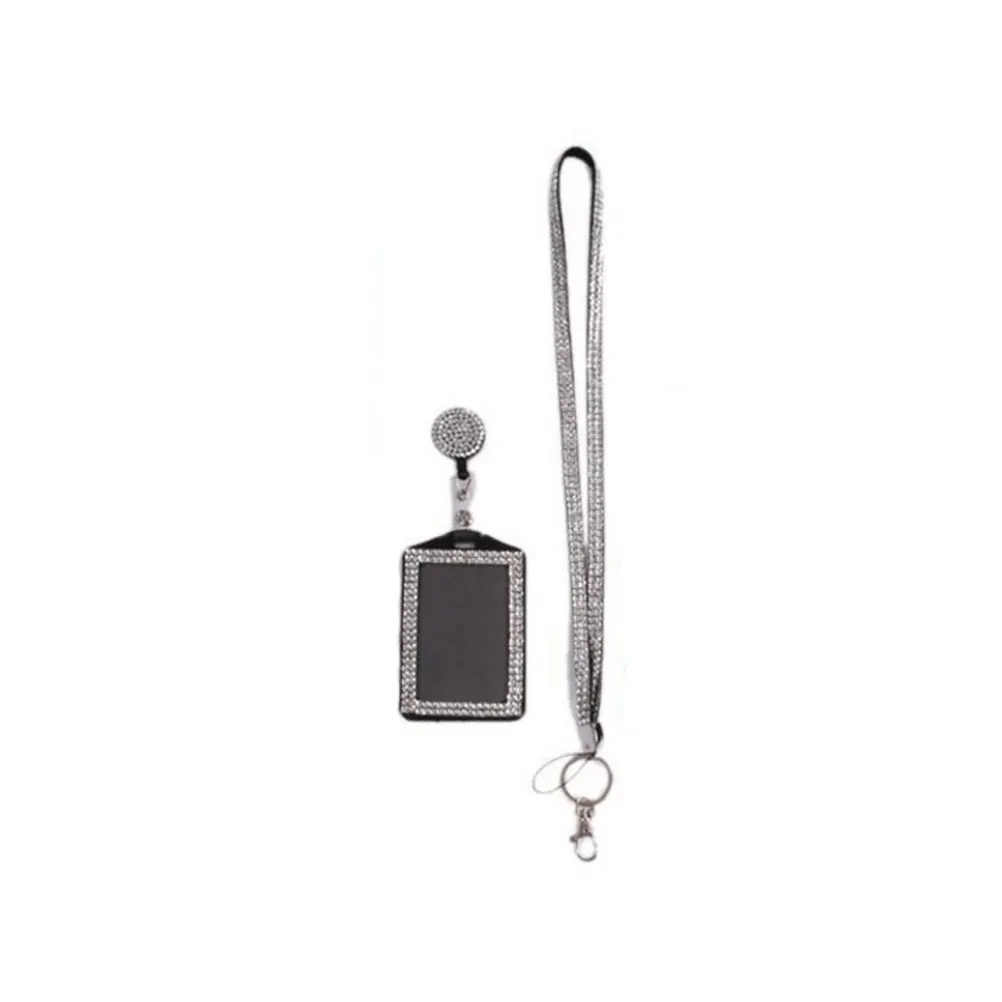 Badge Holder Rhinestone Bling Crystal Necklace Case White Front Window Business Card Holder Travel Business Case Mobile